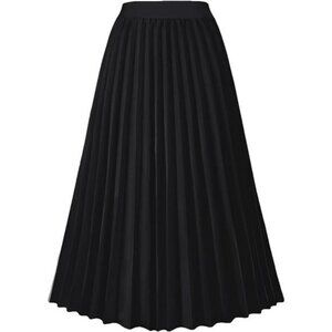 High Waist Pleated A Line Midi Skirt Flowy Elastic Waist Swing Skirt Women